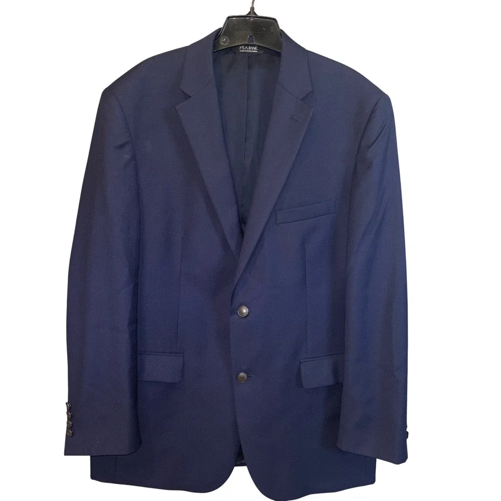 Jos. A. Bank Traveler Blazer 44 Long Navy Blue 100% Wool Tailored Fit Sport Coat